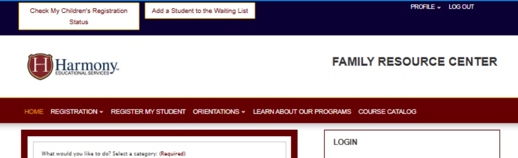 Family Resource Center registration and login page