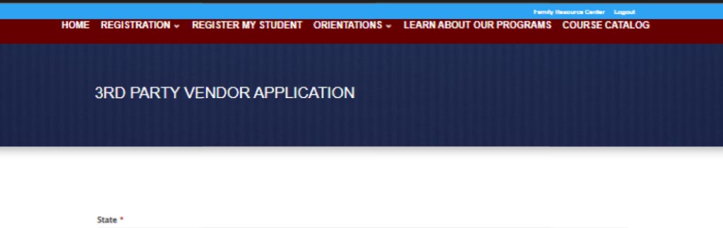 Third party vendor application page