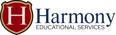 Harmony refreshed logo with vectorized shield emblem and simplified wordmark